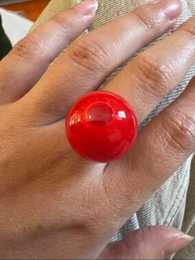 Hand Blown Glass Pylones Paris Liquid Filled Dome Ring - Women Jewelry